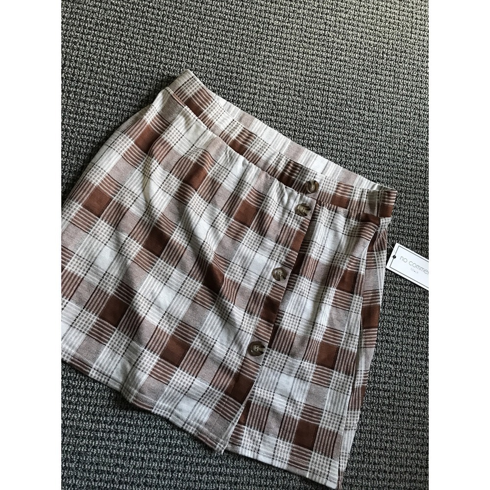 No Comment NY LA Brown Plaid Button Front Mini Skirt Womens XL NEW RK226417